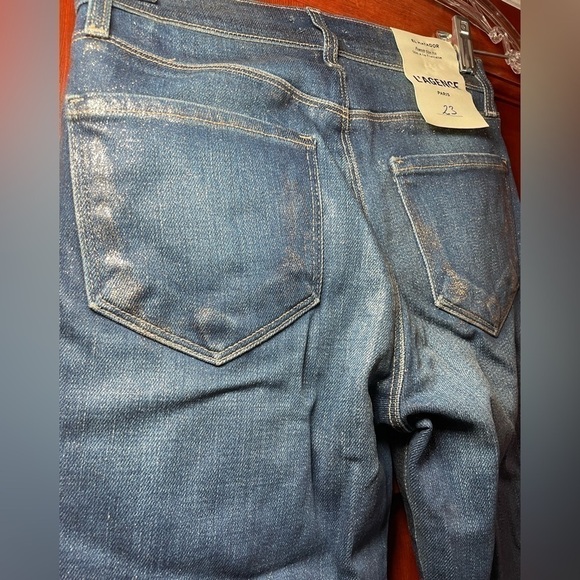 L'AGENCE El Matador Glitter-Coated Stretch Slim-Fit Jeans 32 Blue Raw Hem - Picture 5 of 16